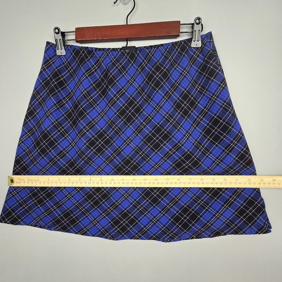 MY‎ MICHELLE Plaid Mini Skirt Blue Black Womens Size L Schoolgirl Academia - Picture 7 of 8